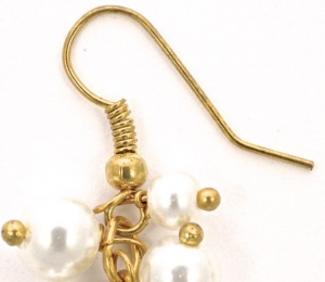 Gold Tone Faux Pearl Grape Cluster Drop Earrings